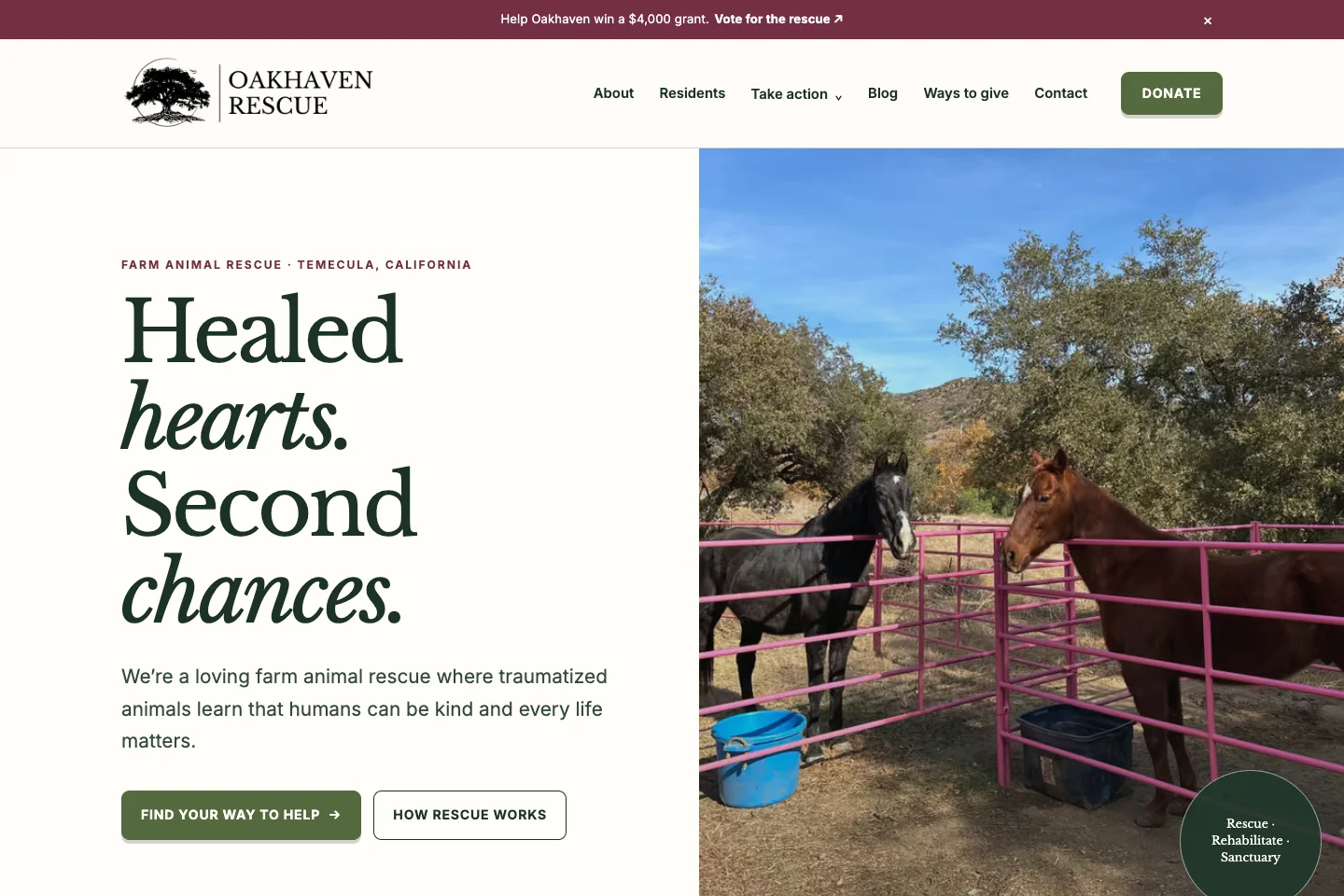 Oakhaven Rescue website homepage