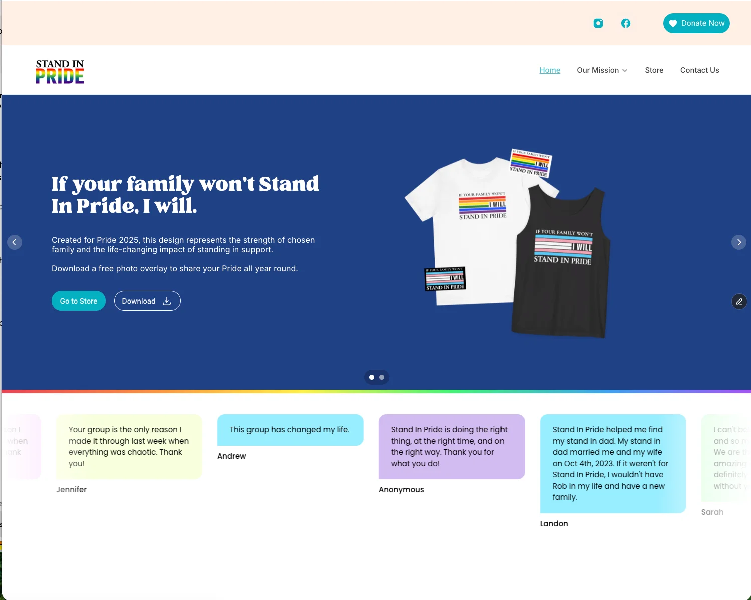 Original homepage, with a blue merchandise-led hero and compact navigation.